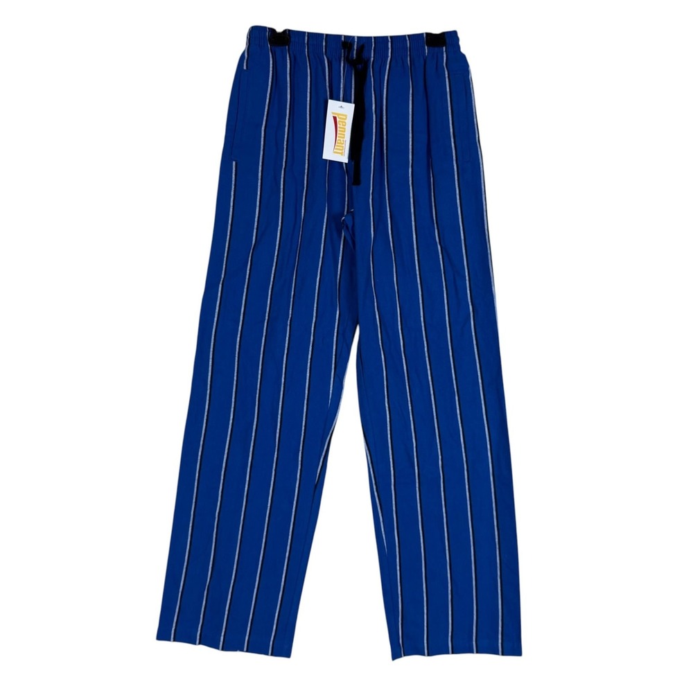 Pennant Pajama Pants Mens Medium Blue Stripe Flannel Drawstring Sleepwear Lounge